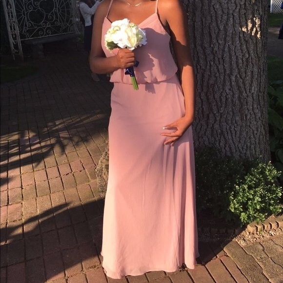 Azazie Rebecca Dusty Rose Floor Length Gown Bridesmaids Dress - Picture 1 of 5